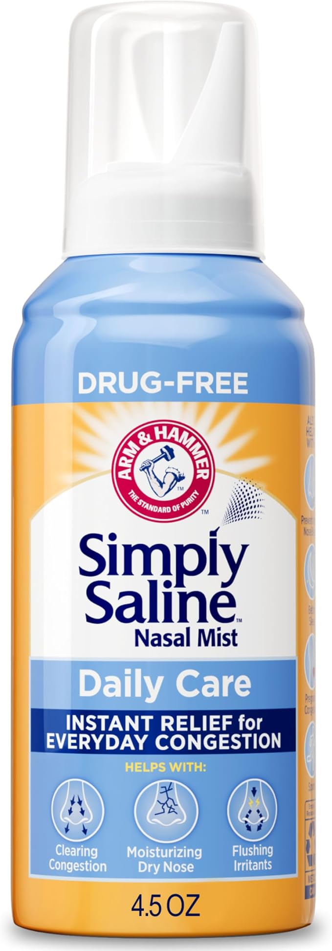 ARM & HAMMER Simply Saline Nasal Care Daily Mist 4.5oz – Instant Relief for Every Day Congestion – One 4.5oz Bottle