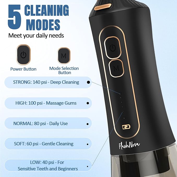 FlashNova Water Flosser for Teeth – Cordless Rechargeable Portable Air Flosser for Teeth, IPX7 Waterproof Oral & Dental Irrigator | Plaque & Tartar Remover | Electric Flosser for Adults, Kids, Braces