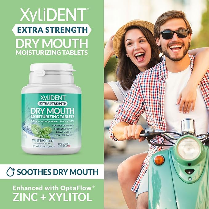 Extra Strength Xylitol Tablets for Dry Mouth Relief - Stimulates Saliva, Freshens Breath, Reduces Acid Production, Fast Acting Relief, 100 Count (Wintergreen)