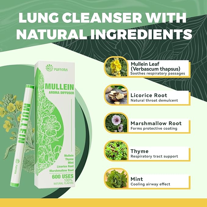 Herbal Diffuser Pen, Mullein Diffuser for Lung Rest and Oral Air Freshening, Extracts of Mullein | Marshmallow Root | Licorice Root, Plant-Based Relaxing Blend
