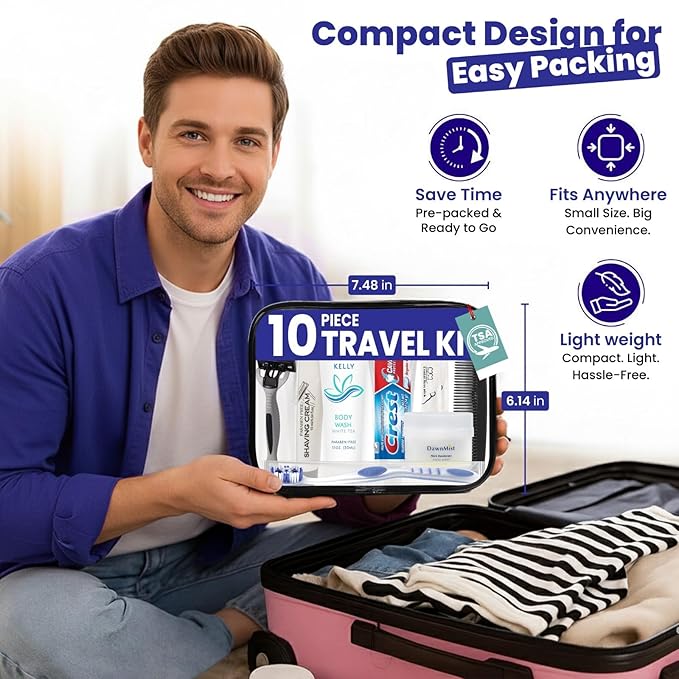 Trektote Travel Toiletry Kit For Men And Women – 10 Piece Set of Travel Size Toiletries, TSA Compliant, Includes Body Wash, Deodorant, Shaving Cream And Razor, Oral Care, Reusable Toiletry Bag & More