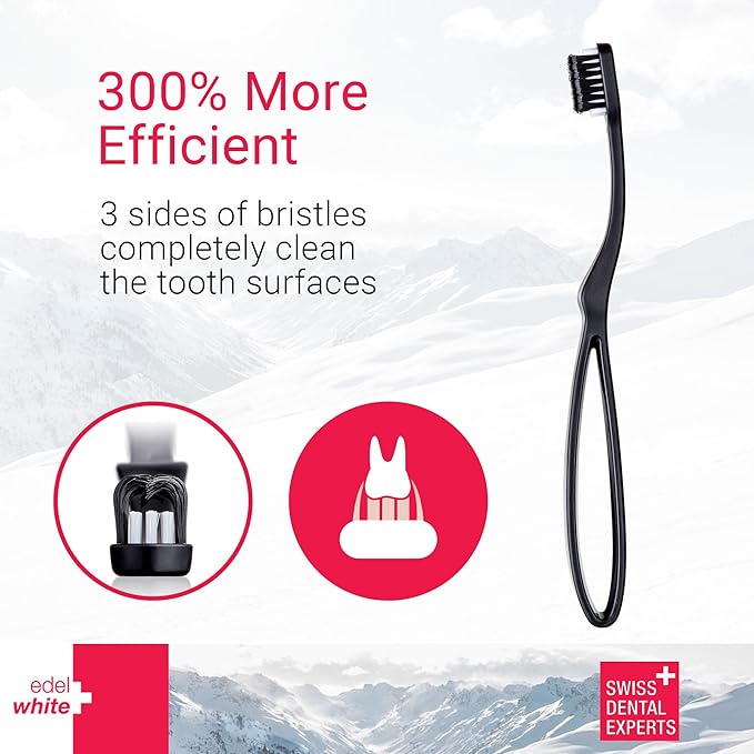 edel+white CleanCurl 3D Toothbrush - 3-Sided Toothbrush Ideal for Adults, Kids, Special Needs, Elderly - Soft Bristle Perfectly Cleans Teeth, Implants & Gum Line