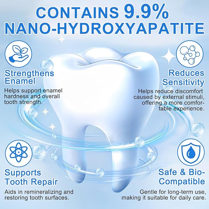 9.9% Hydroxyapatite Toothpaste, (Fluoride Free) Nano Hydroxyapatite Toothpaste for Enamel Protection and Tooth Strengthening –Gentle Mint, Fresh Breath, Daily Use for Oral Health