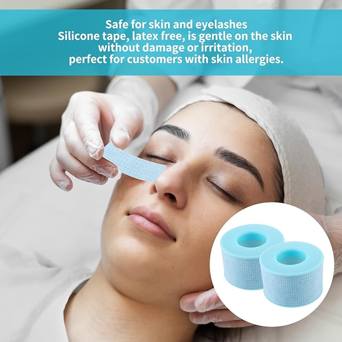 Thinp 2 Rolls Silicone Sensitive Skin Tape Waterproof Medical Reusable Adhesive Blue Silicone Tape for Wound Care Mouth Tape for Sleeping Eyelash Tape(0.98Inch X 3.9 Yards)