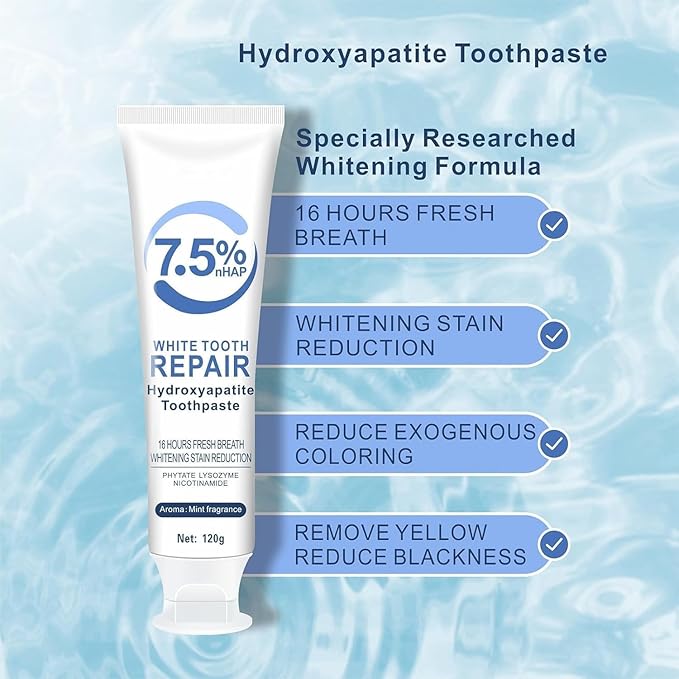 7.5% Hydroxyapatite Toothpastes for Enamel Protection & Tooth Strengthening, 7.5% Nano Hydroxyapatite Toothpaste White Tooth Repair, Fluoride-Free with Gentle Mint, Fresh Breath (2)