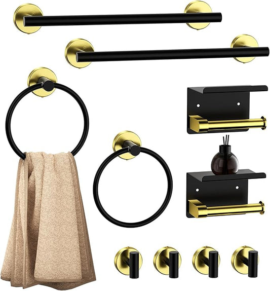 Bathroom Hardware Set 10 Pieces,Towel Bar Set Bathroom Accessories with 16'' Towel Bar Towel Ring Toilet Paper Holder and Towel Hooks