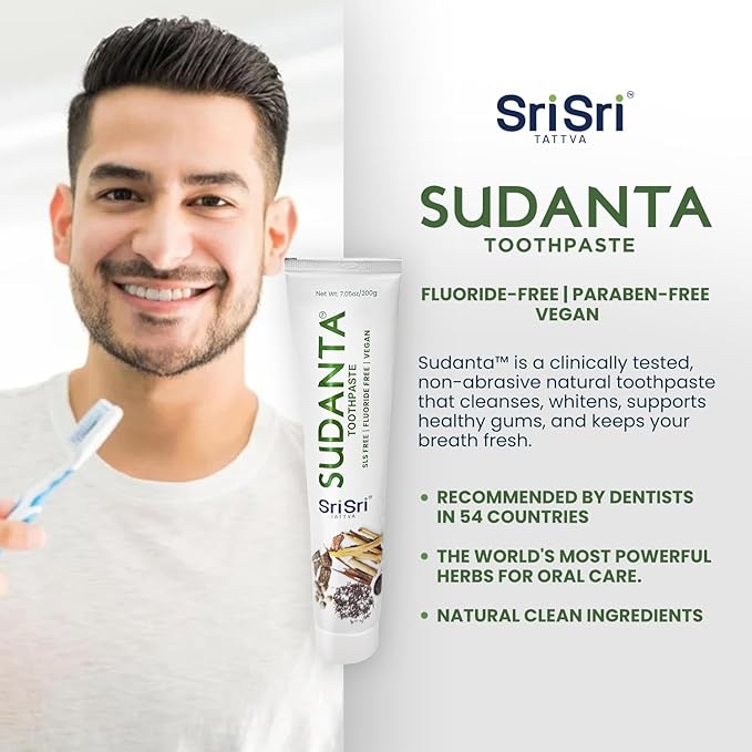 Sri Sri Tattva Sudanta Herbal Toothpaste for Oral Care Protection - Fluoride Free Ayurvedic Toothpaste to Strengthen Teeth and Gums Without Causing Sensitivity - All Natural, 200g (1 Pack)
