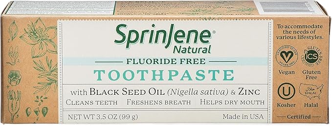 SprinJene Natural Toothpaste – Fluoride Free Clove & Mint Toothpaste for Healthy Gums & Fresh Breath – Gum Care with Patented Black Seed Oil & Zinc – Made in The USA (1 Pack)