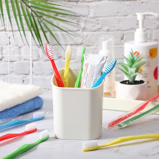 Tioncy 500 Pieces Disposable Toothbrushes Individually Wrapped Toothbrushes Bulk Soft Bristle Tooth Brush Travel Manual Brush for Adults Camping Homeless Office Dental Care