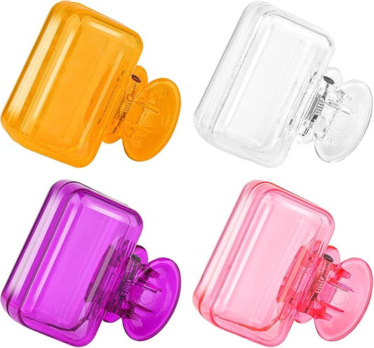 4 Pack Travel Toothbrush Head Covers Toothbrush Protector Cap Brush Pod Case Protective Portable Plastic Clip for Household Travel, Bathroom, Business, Camping, School (Clear, Orange, Purple, Pink)