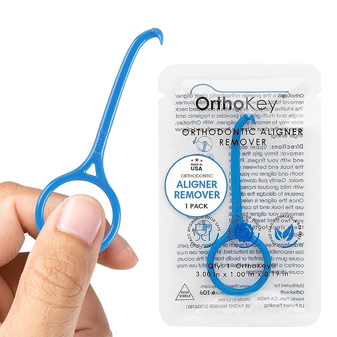 OrthoKey Aligner Remover - Versatile Clear Aligner & Retainer Removal Tool - Hygienic Invisalign Remover, Denture Grabber - Portable & Durable, Fits Dental & Aligner Cases - (Blue, 1-Pack)