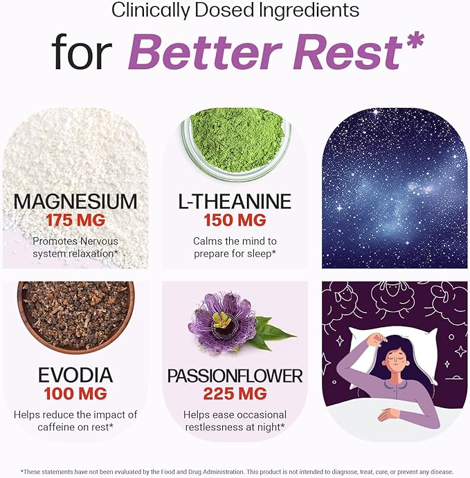 Doctor Formulated Triple Magnesium Sleep Complex with Magnesium Glycinate l Theanine Passionflower & Evodia - Non-Habit Forming - Promotes Relaxation, Calm & Muscle Recovery – Melatonin Free