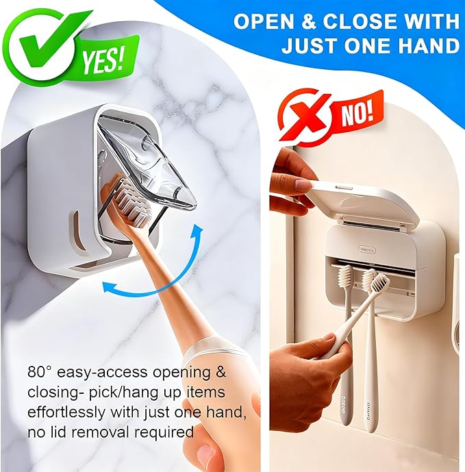 3 Pack Toothbrush Holders for Bathroom - Wall Mounted with Cover Single Slot Space-Saving Tooth Brush Holder Dispenser Storage Organizer for Shower, Family & Travel (2 Grey & 1 Brown)
