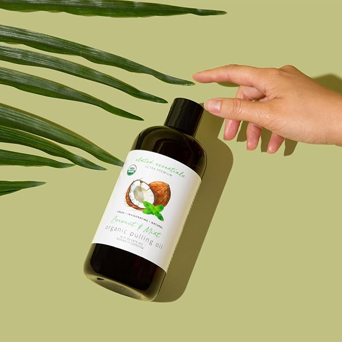 Coconut Oil Pulling for Teeth and Gums 16oz Value Size, USDA Certified Organic Peppermint Flavored CocoMint Mouthwash - Vegan, Non-GMO, Cruelty-Free, Cold-Pressed and Steam Distilled