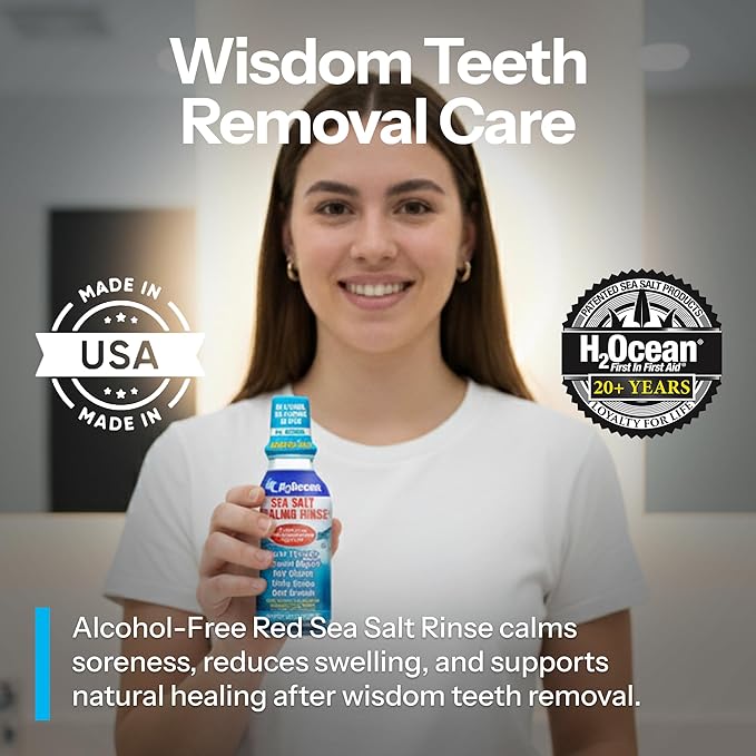 H2Ocean Healing Rinse Natural Sea Salt Oral Care - Mouth Rinse for Oral Care - Great for Piercings, Sore Throats & Gum Health - Alcohol- & Fluoride-Free Mouthwash - Arctic Ocean Mint, 16 oz