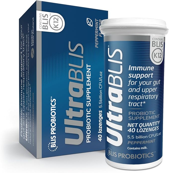 BLIS UltraBLIS Probiotic Immune Support - Gut & Oral Health, K12, Peppermint - 40 Lozenges