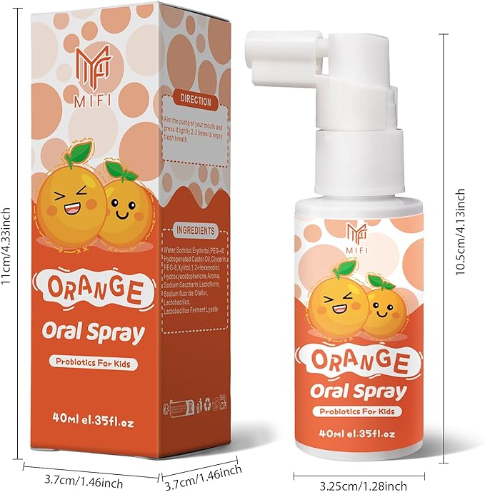 Kids Oral Spray - Probiotic Fruit Flavored Toothpaste Helper for Toddlers, Daily Fresh Breath, Gentle Oral Care Spray for Children (2Pack, Orange)
