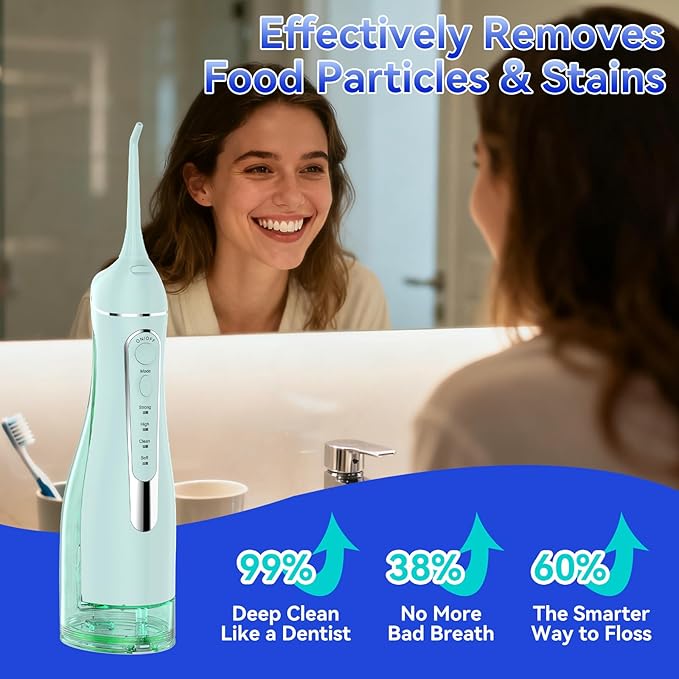 Water flossers for Teeth Pick, Portable Oral Irrigator Dental with 4 Modes 5 Jet Tips, IPX7 Rechargeable Water Tooth Flosser for Braces Sensitive Gum Care, 300ml Tank for Home Travel Use