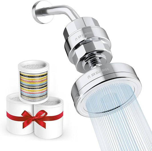 SR SUN RISE Luxury Filtered Shower Head Set, 20+3 Stage Shower Filter for Hard Water, High Output Showerhead with 3 Replaceable Filter Cartridges Removes Chlorine and Fluoride, Chrome
