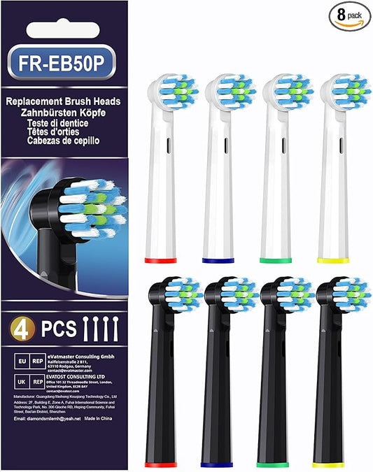 Intelligent Cleaning Replacement Heads Compatible with Braun Oral B Pro 1000/7000/9600, 8 Pack Brush Heads Compatible with Oral B Genius X and Smart 1500 Electric Toothbrush (Black+White)
