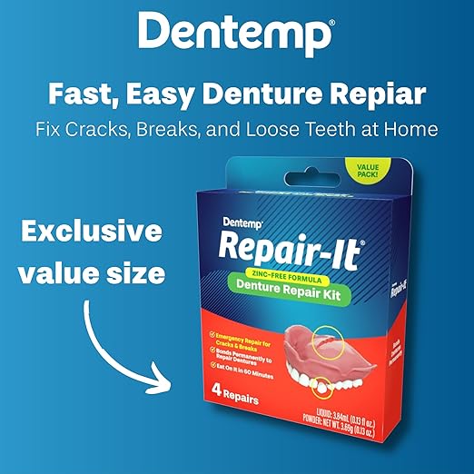 Dentemp Repair Kit - Repair-It Advanced Formula Denture Repair Kit - Denture Repair Kit Repairs Broken Dentures - Denture Repair to Mend Cracks & Replace Loose Teeth (Value Size)
