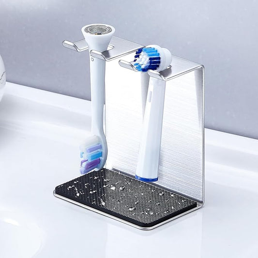 Toothbrush Head Holders Tabletop or Wall Mounted Electric Tooth Brush Heads Holder Stand with Removable Drip Pad, Tooth Brush Holder for Bathroom Shower, Electric Toothbrush Holders, Silver