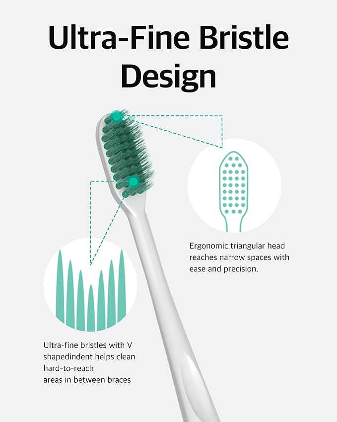 V-Cut Orthodontic Toothbrush(White) - Compact Head for Braces, Ergonomic Handle, Deep Cleaning, Gentle Bristles for Brackets and Wires