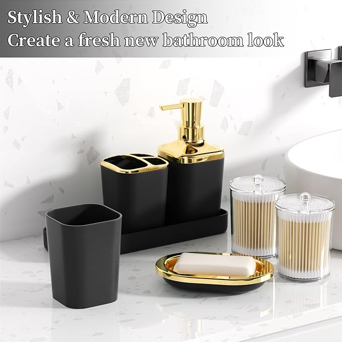Bathroom Accessories Set - 26PCS Black Bathroom Set, Bathroom Accessory Set with Shower Curtain and Rugs and Bathtub Mats for Home