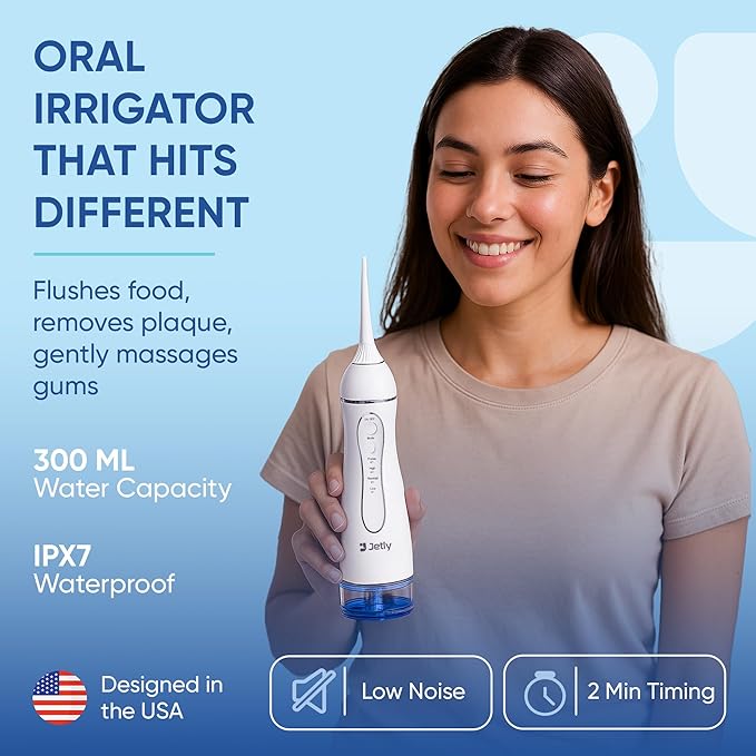 Water Dental Flosser Teeth Pick Cleaner: Travel Cordless Oral Irrigator 300ML Capacity Portable Rechargeable IPX7 Waterproof Electric Flossing Machine for Teeth Cleaning (White)