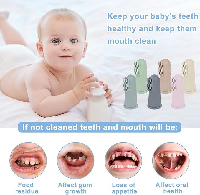Baby Toothbrush Set, 6 Pcs Soft Infant Finger Toothbrush with 6 Boxes, Newborns Toddler Silicone Baby Tooth Brush 0-6 Months 6-12 Months