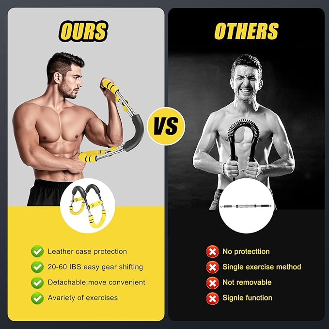Twister Arm Trainer, Adjustable Chest Workout Equipment for Men & Women, Home Gym Strength Trainer, Muscle Builder & Strength Training for Arms, Chest (Black-Yellow, 40-60lb)