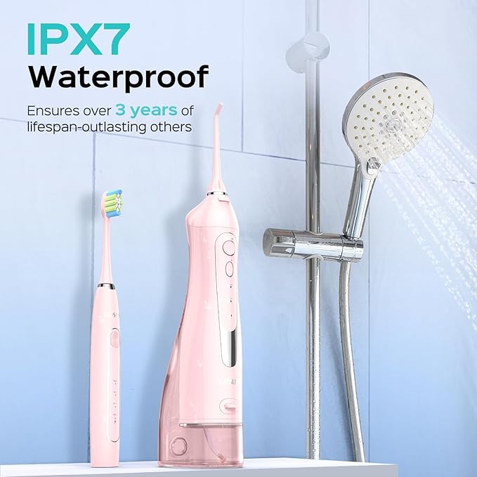 COSLUS Portable Water Flosser with Electric Toothbrush Combo: 2-in-1 Oral Clean Kit for Teeth, Braces, Gums Care - Brushing & Flossing for Adults, Family, Travel Use, BPA-Free, Black, C20 & C41