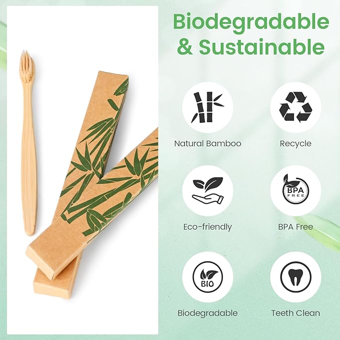 Bamboo Toothbrushes Soft Bristles 10 Pack, Biodegradable BPA Free Soft Bristles Toothbrushes for Adult, Eco-Friendly, Natural Wooden Organic Toothbrush