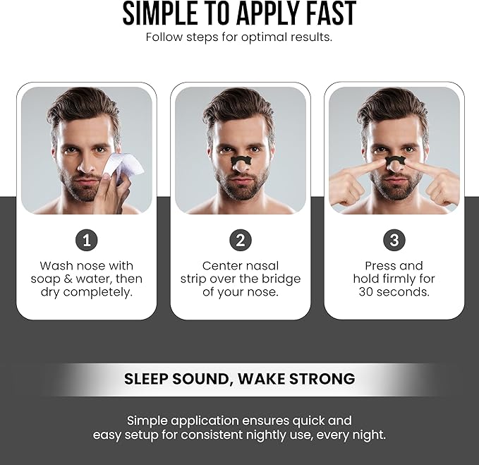 Nasal Strips for Breathing (60 Count) – Extra-Strength Grid Adhesive – Built for Nighttime Comfort, Clear Breathing & Consistent Sleep Routines (for Him - Black)