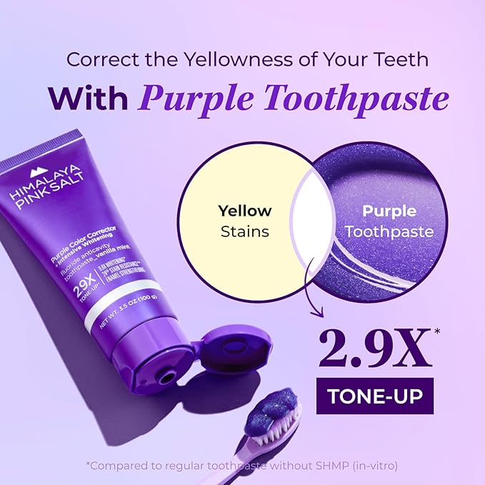 HIMALAYA PINKSALT Purple Whitening Toothpaste - Teeth Whitening, Deep Stain Remover with Fluoride, Plaque Remover, Appropriate for Sensitive Teeth, Peroxide Free - Vanilla Mint, 3.5 oz (3 Packs)