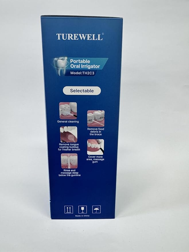 TUREWELL Water Dental Flosser for Teeth/Braces, 310 ML Portable Cordless Oral Irrigator with 5 Modes, IPX7 Waterproof Electric Water Flossing with 4 Replacement Jet Tips for Travel and Home, White