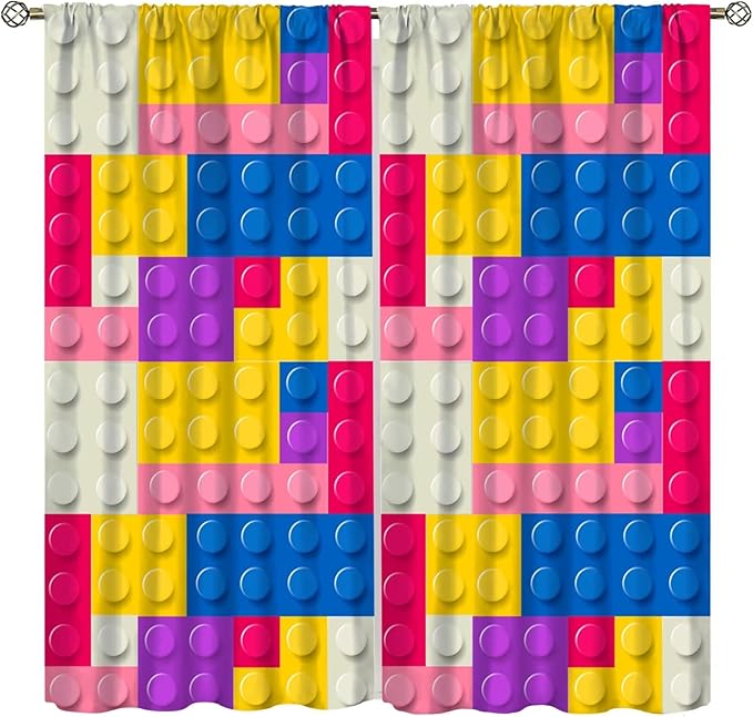 Kids Building Blocks Toy Curtains Children's Room Abstract Outline Colorful Plastic Toys Geometric Bricks Print Curtains for Boys Girls Nursery Curtains 72x63 Inches 2 Panels