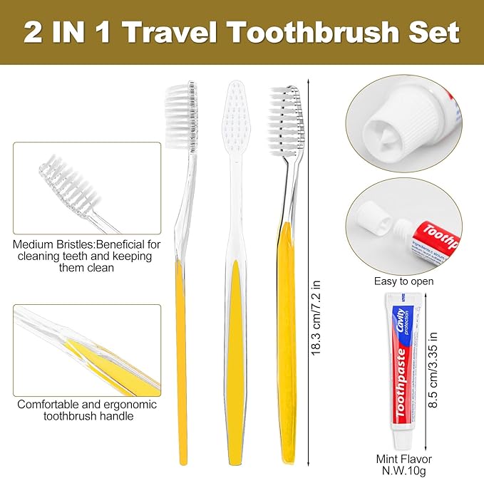 Disposable Toothbrushes with Toothpaste Individually Wrapped 5 Colors Bulk Toothbrush and Toothpaste 10g for Homeless,Shelter,Air Bnb/Hotel/Guest Apartment (500)