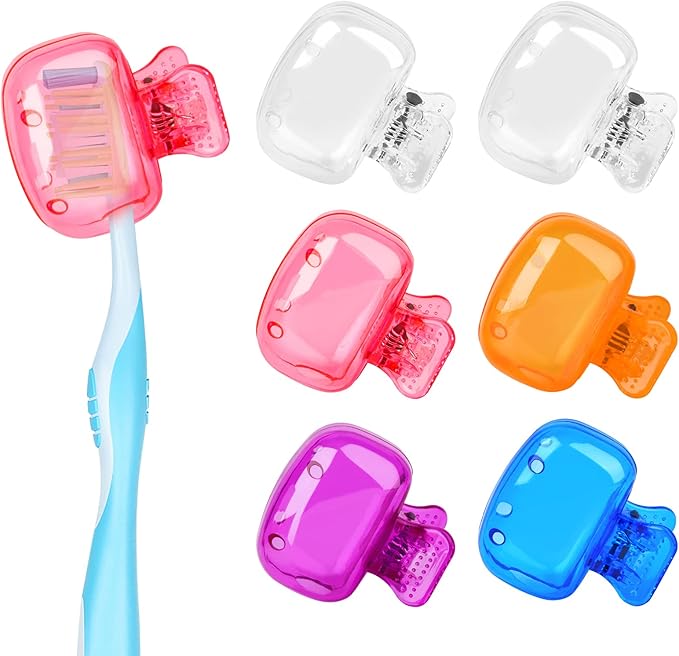 Waenerec 6 Pack Toothbrush Covers Portable Toothbrush Protector Coverings Clips Travel Protector Plastic Brush Pod Protection Clip Case Tooth Brush Covers for Kids Bathroom Home Travel Supplies