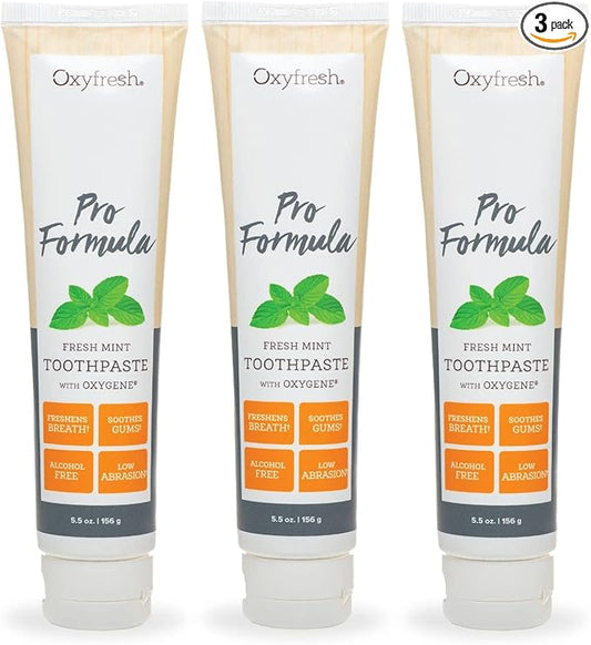 Oxyfresh Pro Formula Fresh Mint Toothpaste – Gentle Low Abrasion - Cosmetic Fluoride Free Formula - Great for Sensitive Teeth and Gums with Natural Essential Oils. 5.5 oz. (3 Pack)