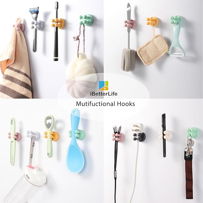 ZEZHOU Razor Holder for Shower Wall - 5Pcs Self Adhesive Silicone Toothbrush Holders Wall Mounted Multi-Function Cute Utility Hook for Hanging Towel for Bathroom Kitchen Living Room Office, Black
