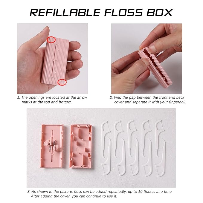 Pink Dental Floss, 2 Pack 10 Count and 50 PCS/Box, Total Package of 70 Picks Adult Floss in Set Meal. The Perfect Portable Flossing Travel Set for Cleaning Teeth and Oral Care.(Pink 2+1)