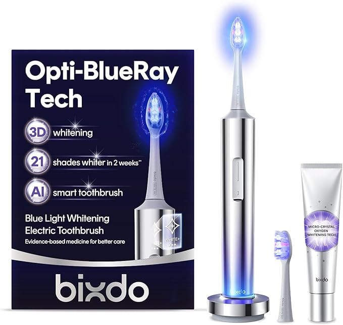 Whitening Electric Toothbrush for Adults, Professional 460nm Whitening Blue Light Tech, 31,000VPM Sonic & Oscillating Cleaning with Smart AI Sensor, 6-Month Long-Lasting Battery (Silver)