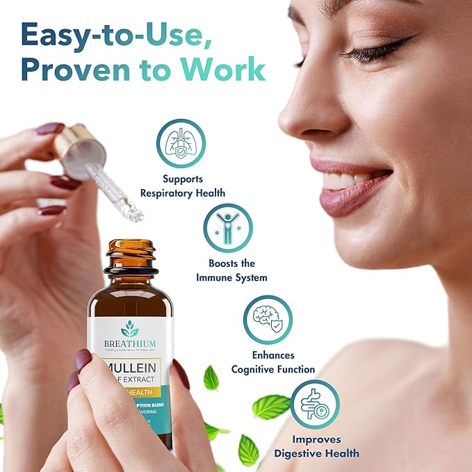 4-in-1 Mullein Drops for Lungs & Gut Health – Liposomal Mullein Leaf Extract, Sunflower Lecithin & Choline for Immune, Digestive, Allergy & Mucus Relief – Made in USA – 4oz Peppermint