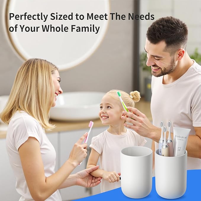 Toothbrush Cup 13oz Reusable Unbreakable Bathroom Tumbler 2 PCS, Easy to Clean Plastic Bathroom Cup Toothbrush Holders for Bathrooms Counter Organizer