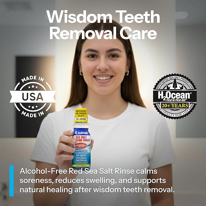 H2Ocean Healing Rinse Natural Sea Salt Oral Care - Mouth Rinse for Oral Care - Great for Piercings, Sore Throats & Gum Health - Alcohol- & Fluoride-Free Mouthwash - Lemon Ice, 16 oz