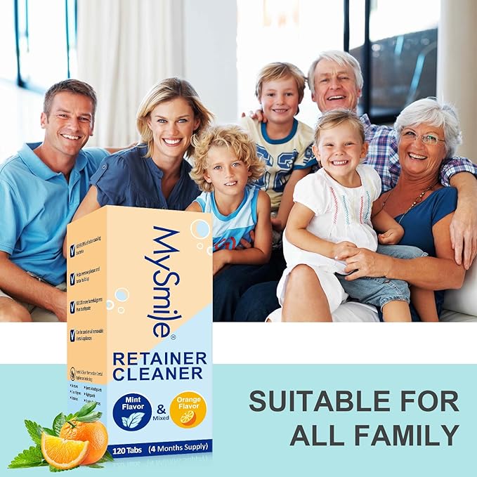 MySmile Ultrasonic Retainer Cleaner Machine with Tablets- 45kHz Black Dental Pod with 200ML Capacity and MySmile Retainer Cleaner with 120 Denture Cleaning Mix Flavor Tablets