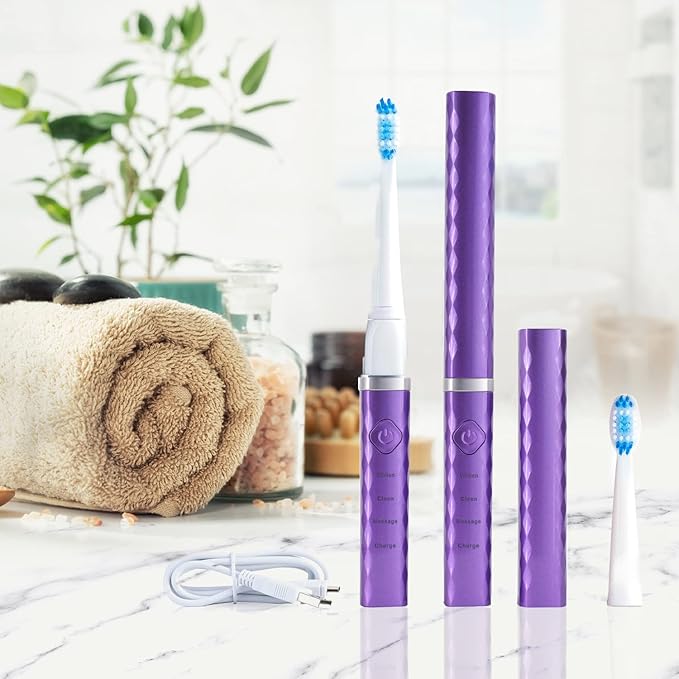 Pop Sonic USB Charge Anywhere Toothbrush (Purple) | Rechargeable w/Up to 40,000 Brush Strokes/Minute-Long-Lasting Dupont Nylon Bristles - for Teens & Adults with Quadrant Pacer & Timer