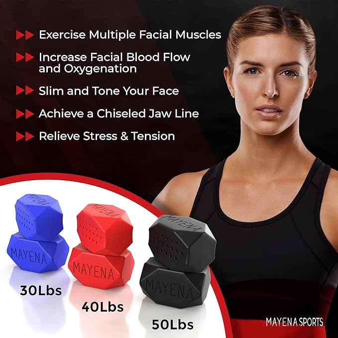 Mayena Jaw Exerciser for Men & Women | 3 Resistance Levels (6 pcs) Silicone Jawline Shaper Set | Powerful Jaw Trainer for Beginner, Intermediate & Advanced Users | Slims & Tones the Face