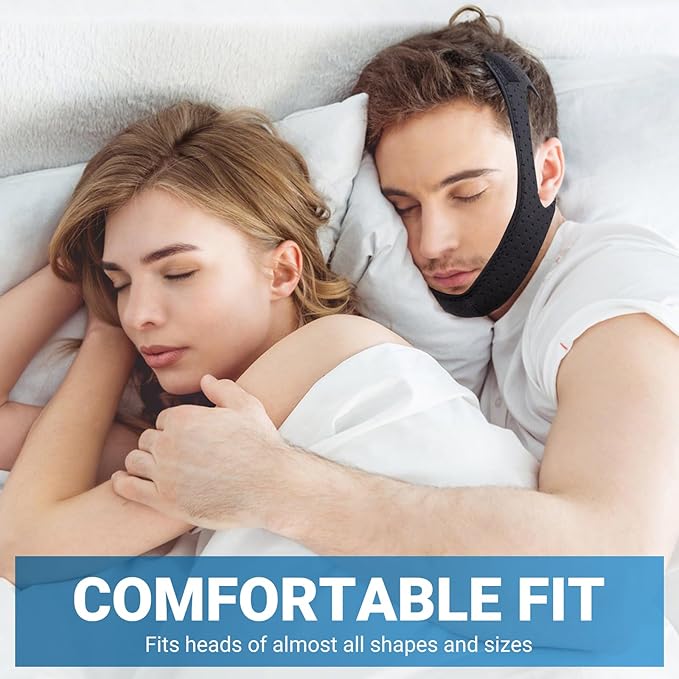 Chin Strap for Sleeping Comfortable Stop Snoring Solution, Snore Stopper Adjustable,Anti Snoring Devices Breathable and Reusable, Anti Snore Chin Strap for CPAP Users,M,Black